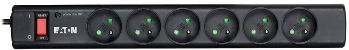 Kabllo vazhduese Eaton 6 FR, priza 6x, 10A, çelës, i zi