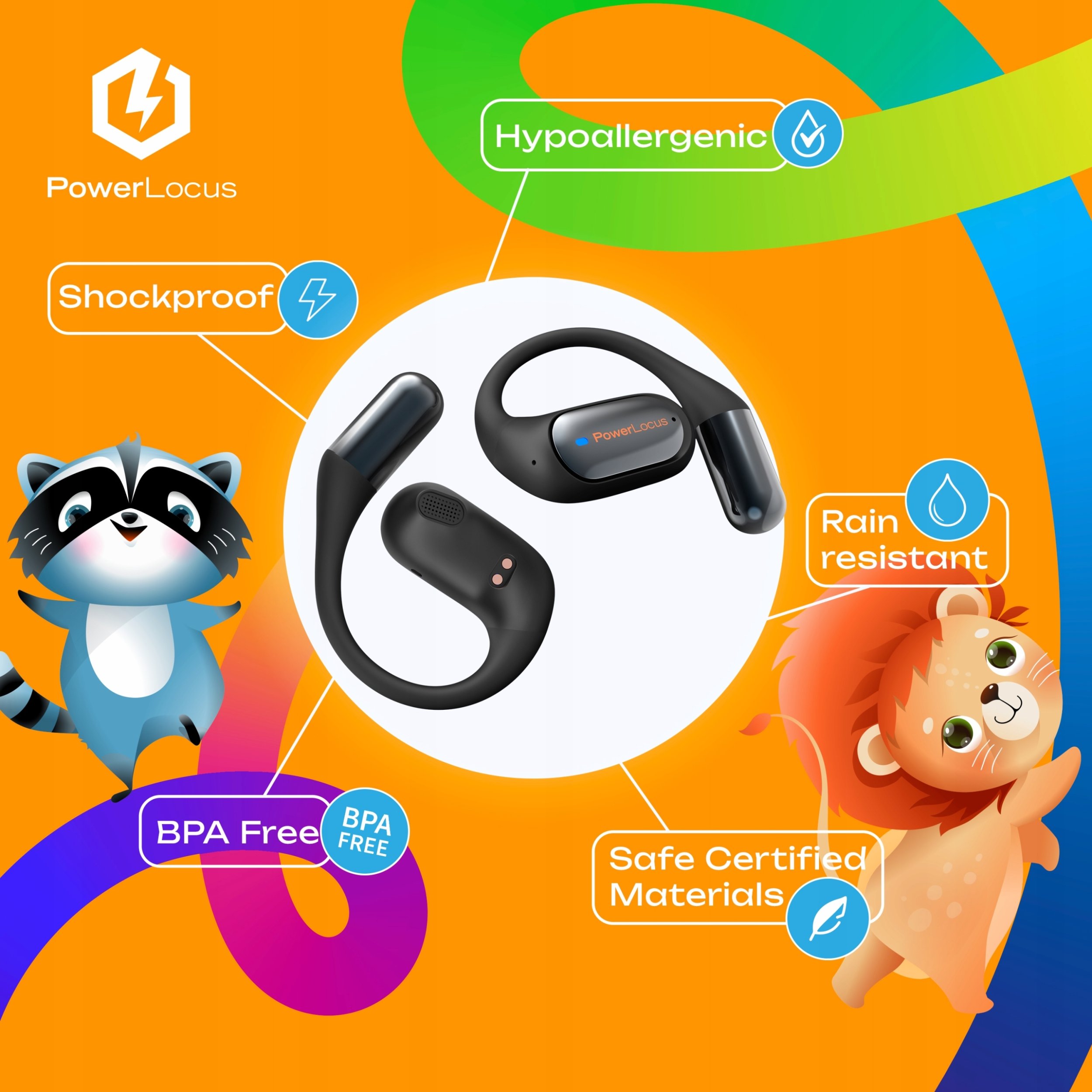 Kufje Bluetooth PowerLocus Mkids, wireless, Bluetooth 5.3, për fëmijë