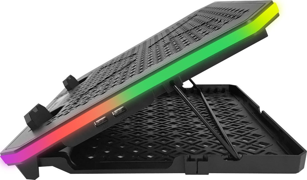 Ладилна подлога за лаптоп Esperanza RGB GALERNE EGC109, со вентилатор, RGB осветлување, црна