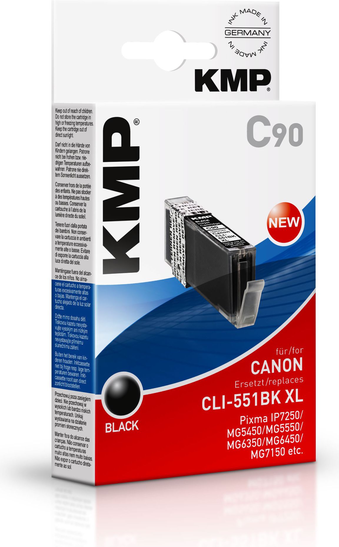 Кертриџ со боја KMP C90, замена за Canon CLI-551 BK XL, 15 ml, црна