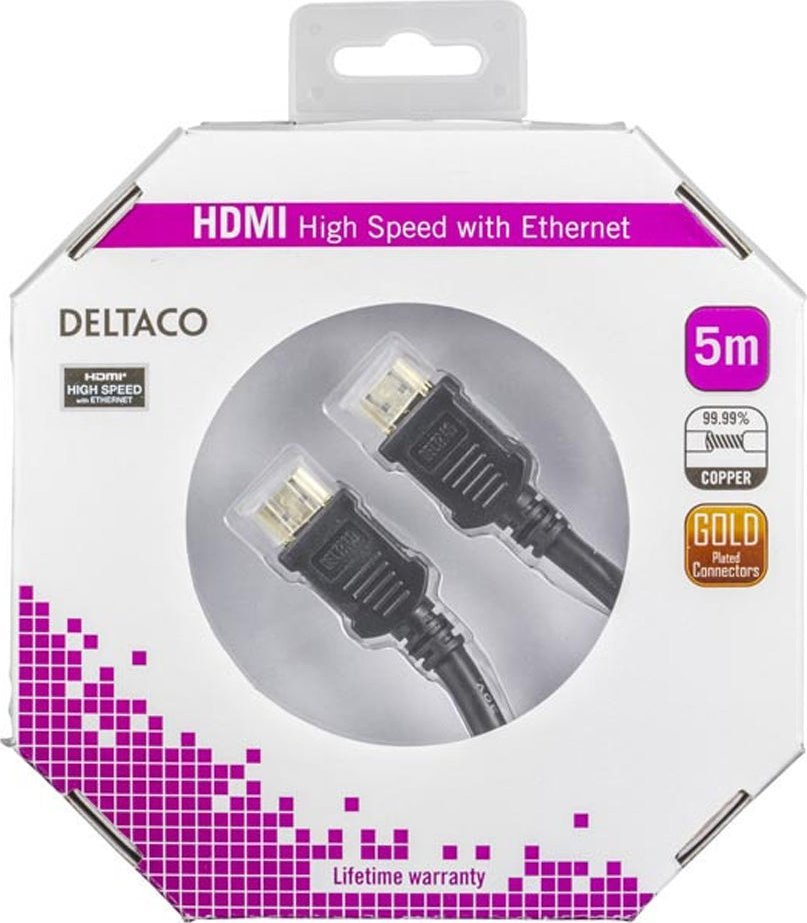 Kabllo HDMI Deltaco 4K UHD, 5m, HDMI 1.4, e zezë