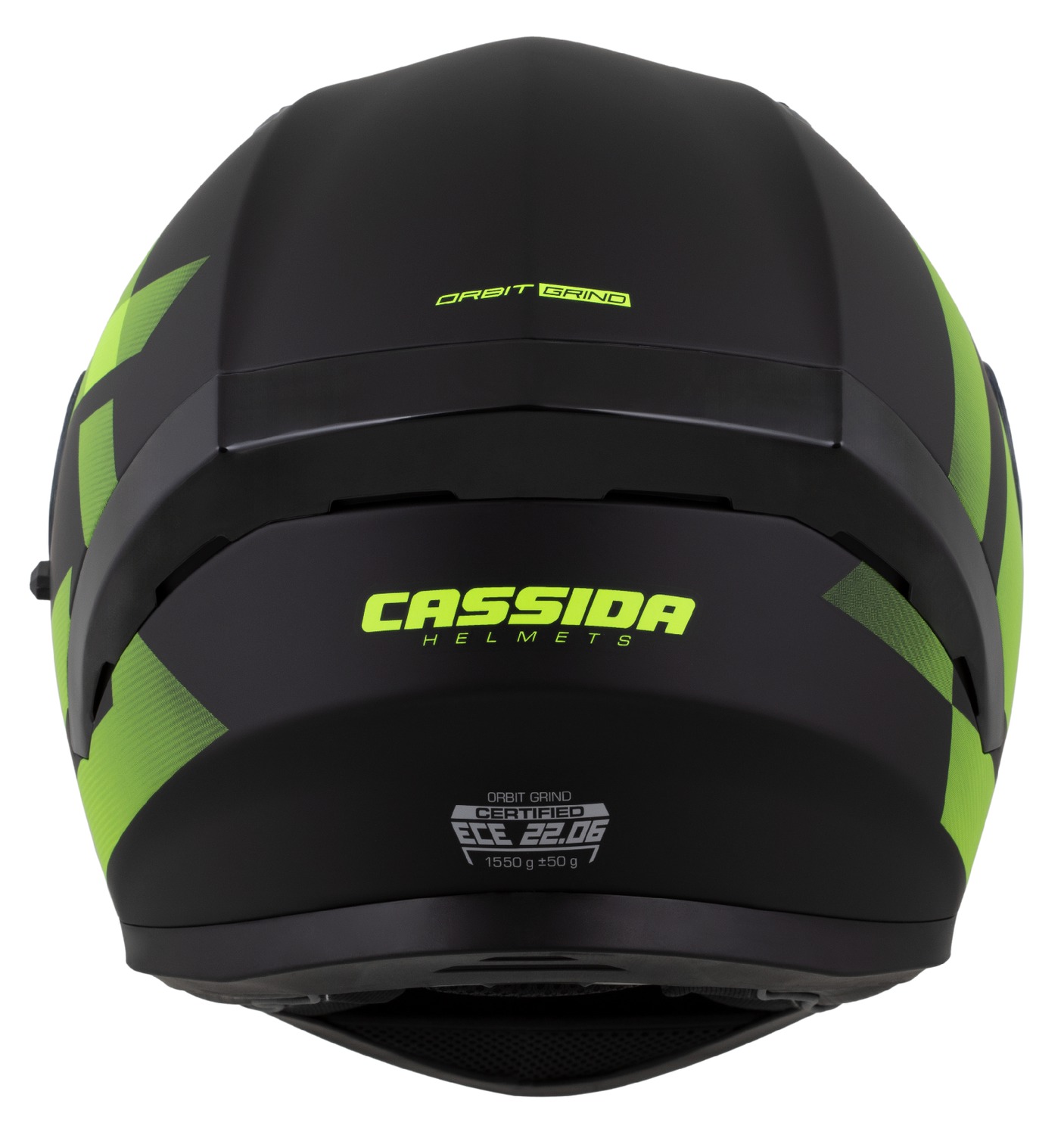 Helmetë moto Cassida Orbit Grind, integrale, me diellore, e zezë mat verdhë fluo
