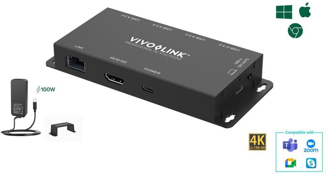 USB C HUB Vivolink VLUSBCHUB2V2, 4K, HDMI LAN, црн