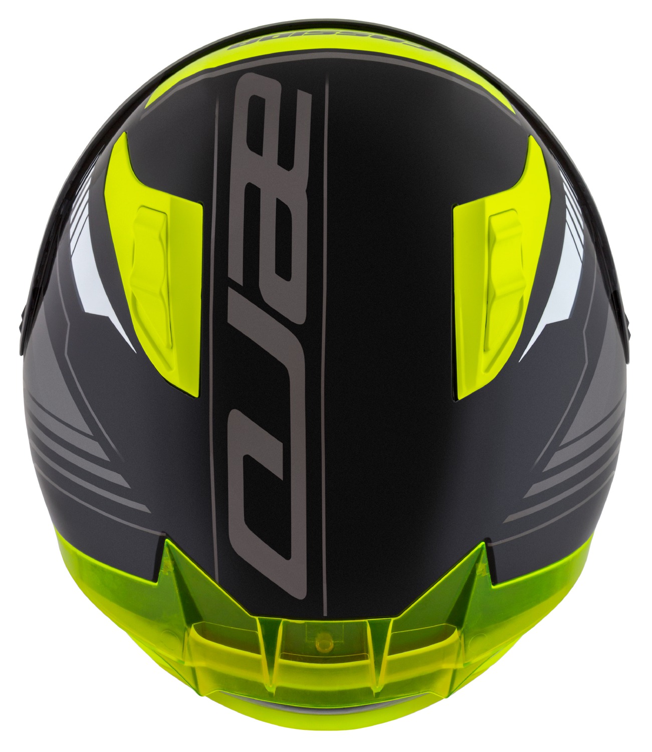 Helmë moto CASSIDA Aero Drome, integrale, me diell, e zezë verdhë fluo e bardhë gri