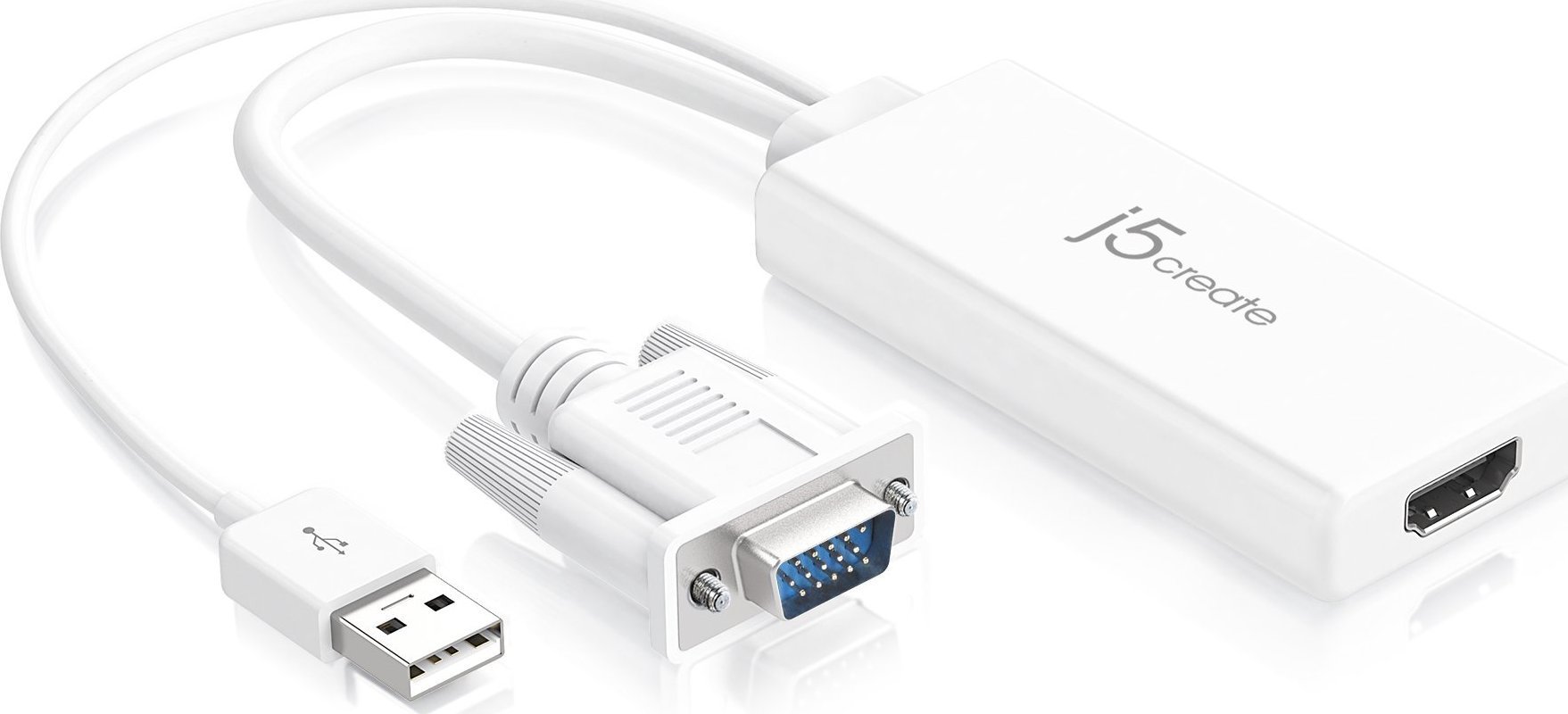 Adapter USB j5create JDA214, VGA në HDMI, 0.18 m, i bardhë