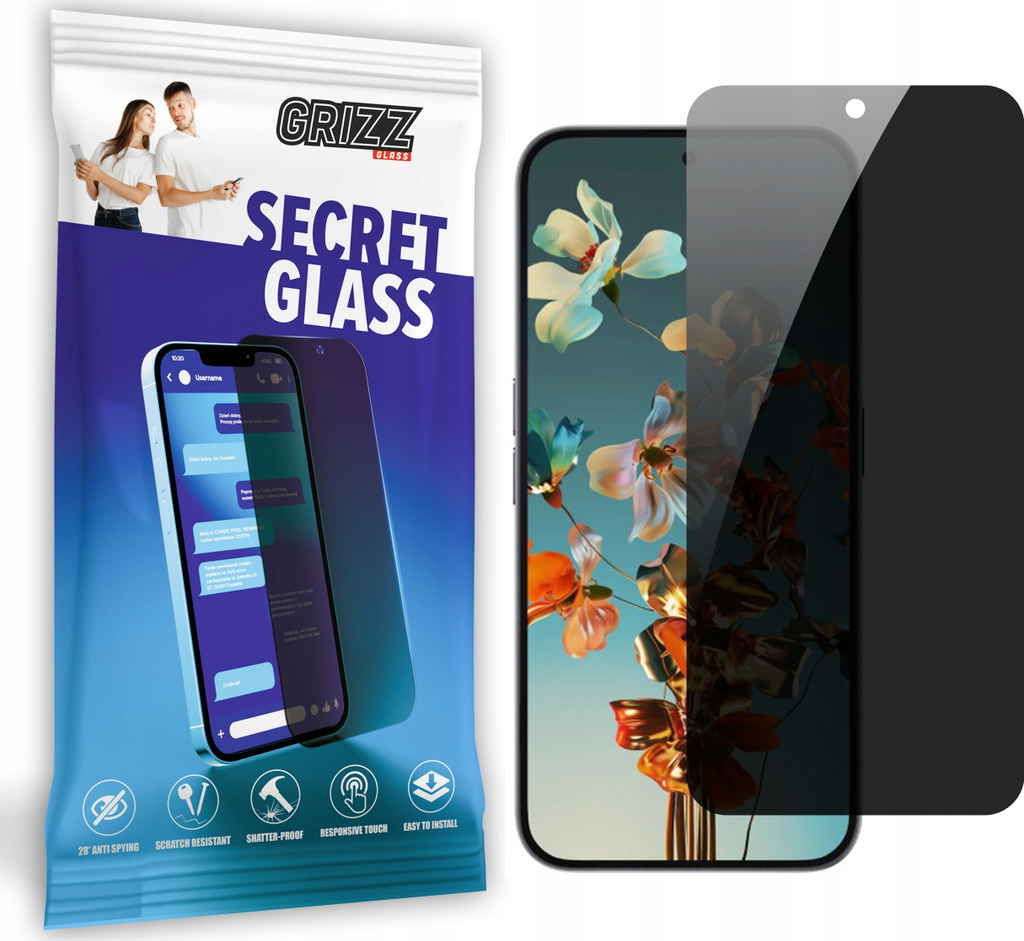 Xham mbrojtës privatësie Grizz SecretGlass për Nothing Phone 2A Plus, xham keramik, prerje precize, transparent