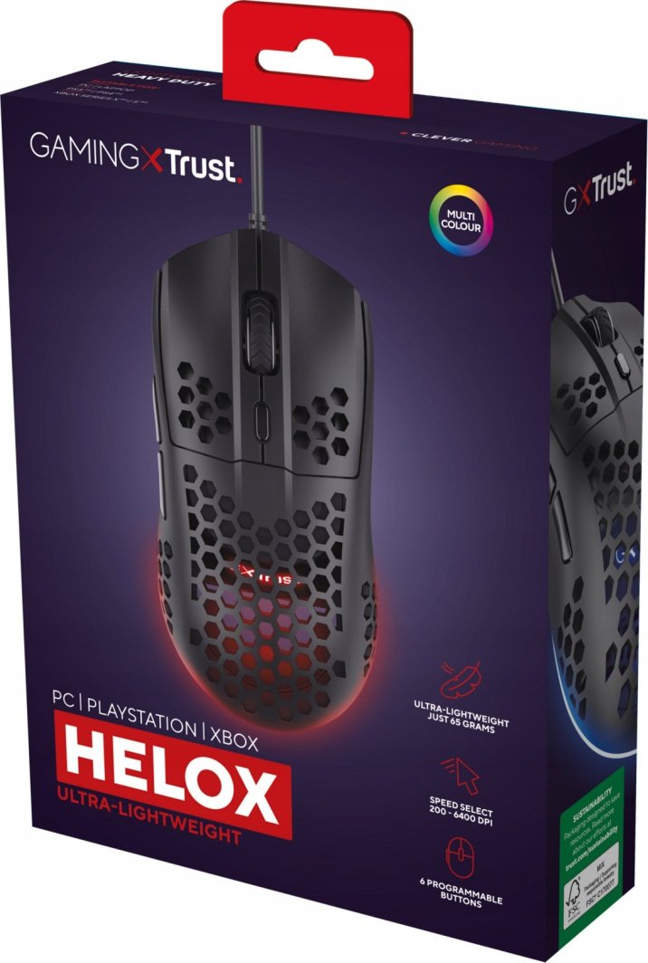 Maus gaming Trust GXT 928 Helox, 6400 DPI, RGB, i zi