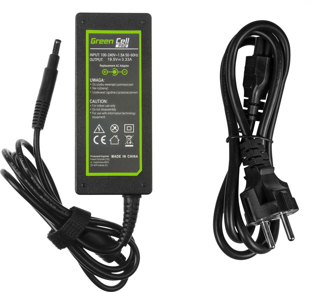 Adapter AC për laptop Green Cell (AD42P), 65W, 1.7 mm, 3.3A, 19.5V