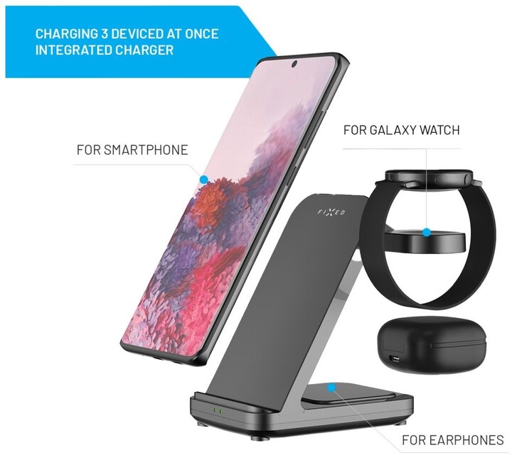 Stacion karikimi FIXED Powerstation për Samsung 15W+5W+2.5W, i zi