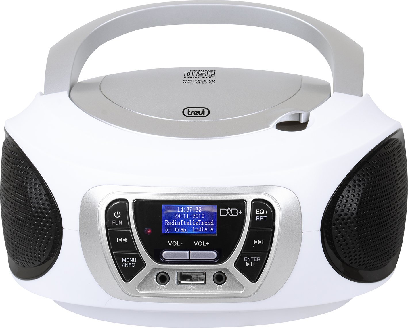 Radio boombox Trevi CMP51001, CD MP3 USB, DAB DAB+ FM, e bardhë