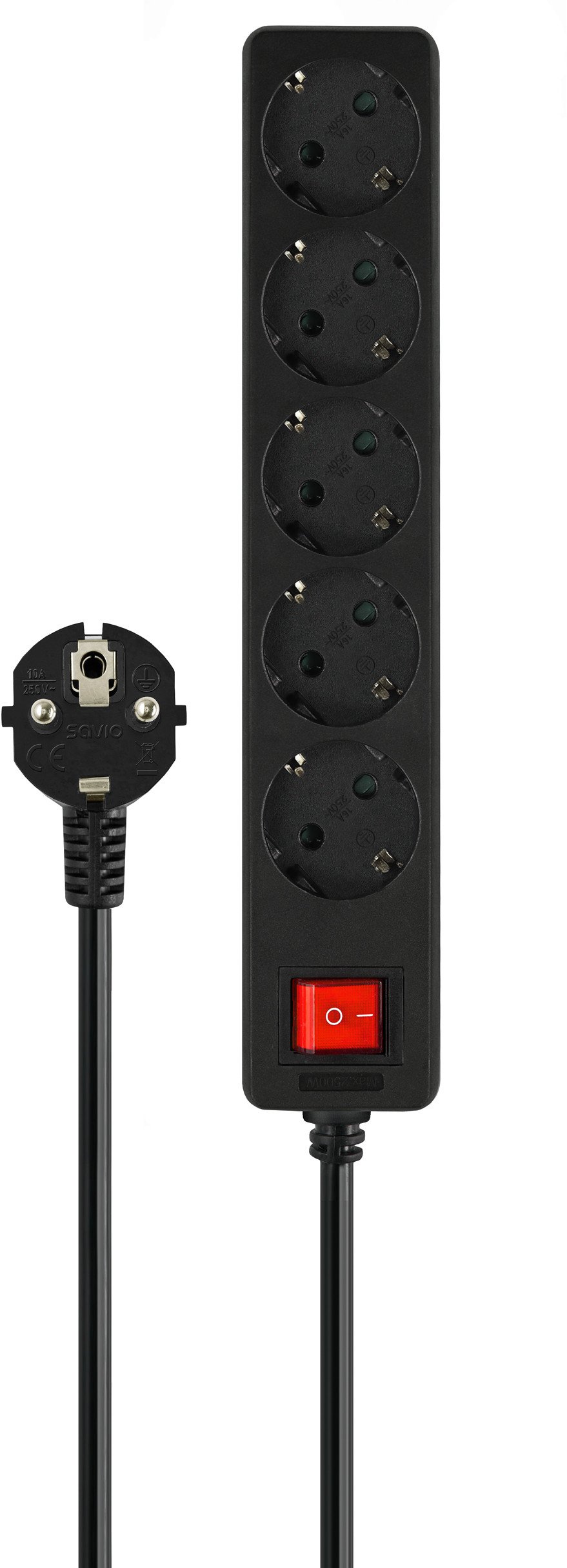 Продолжен кабел Savio LZ-15, 5x шуко приклучоци, кабел 5 m, бел