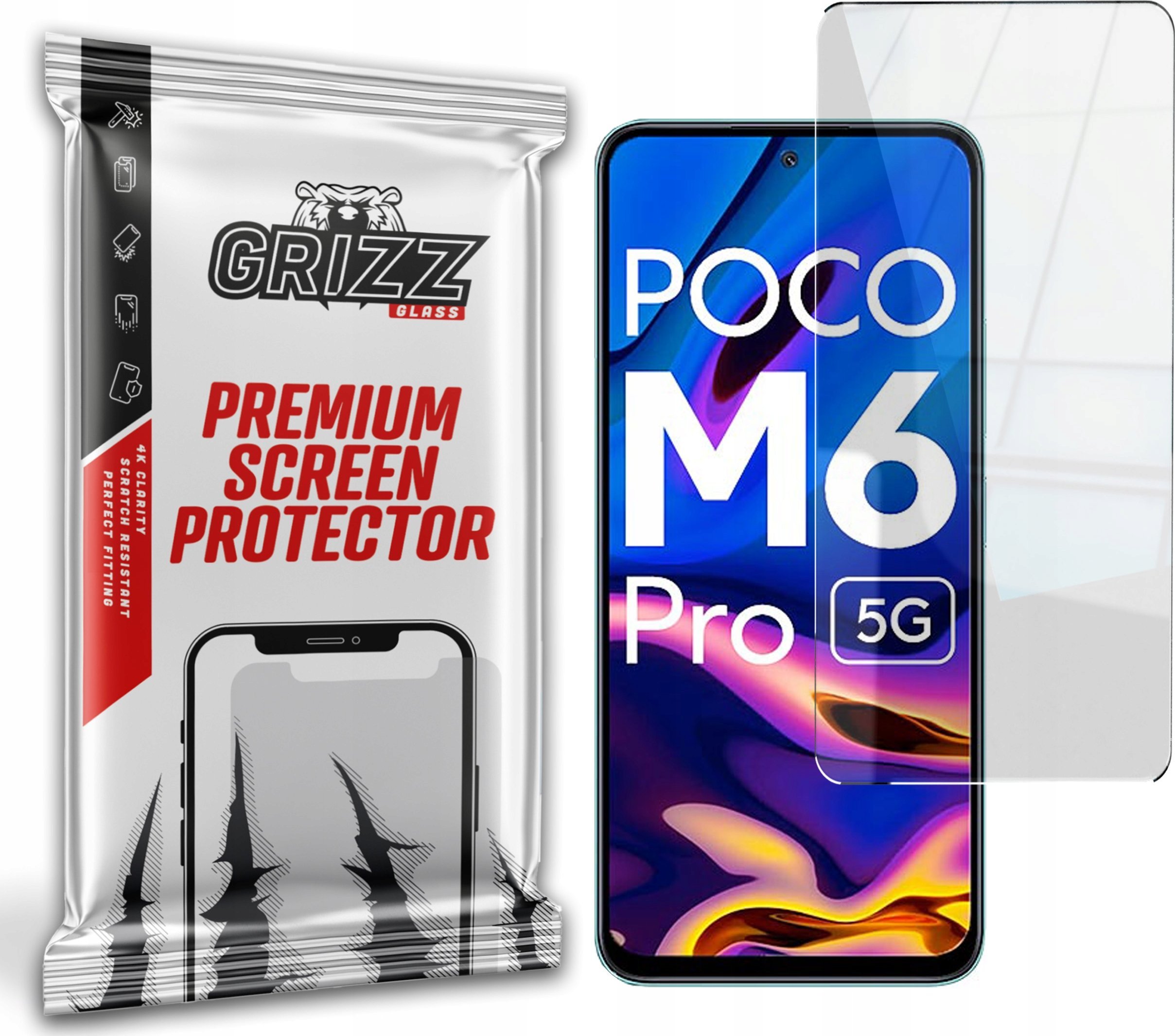 Mbrojtës ekrani GrizzGlass HybridGlass për Xiaomi POCO M6 Pro, xham hibrid, transparent