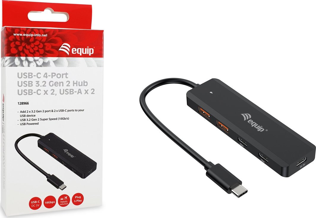 Hub USB Equip USB C 4 Porta, USB 3.2 Gen 2 10Gbps, 2x USB C 2x USB A