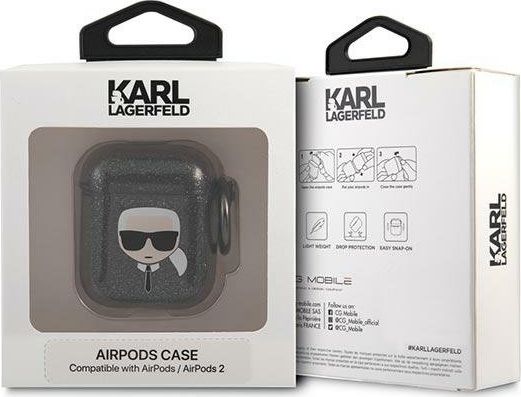 Mbrojtëse Karl Lagerfeld KLA2UKHGK, për AirPods 1/2, efekt glitter, gri
