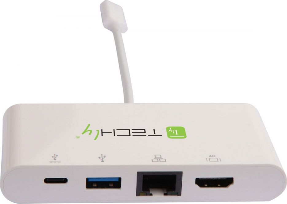Adapter USB C Techly 3.1, HDMI RJ45 USB A 3.0, gri