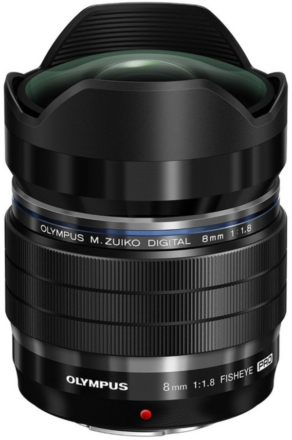 Lente Olympus M. ZUIKO DIGJITALE 8 mm f / 1.8 PRO, e zezë