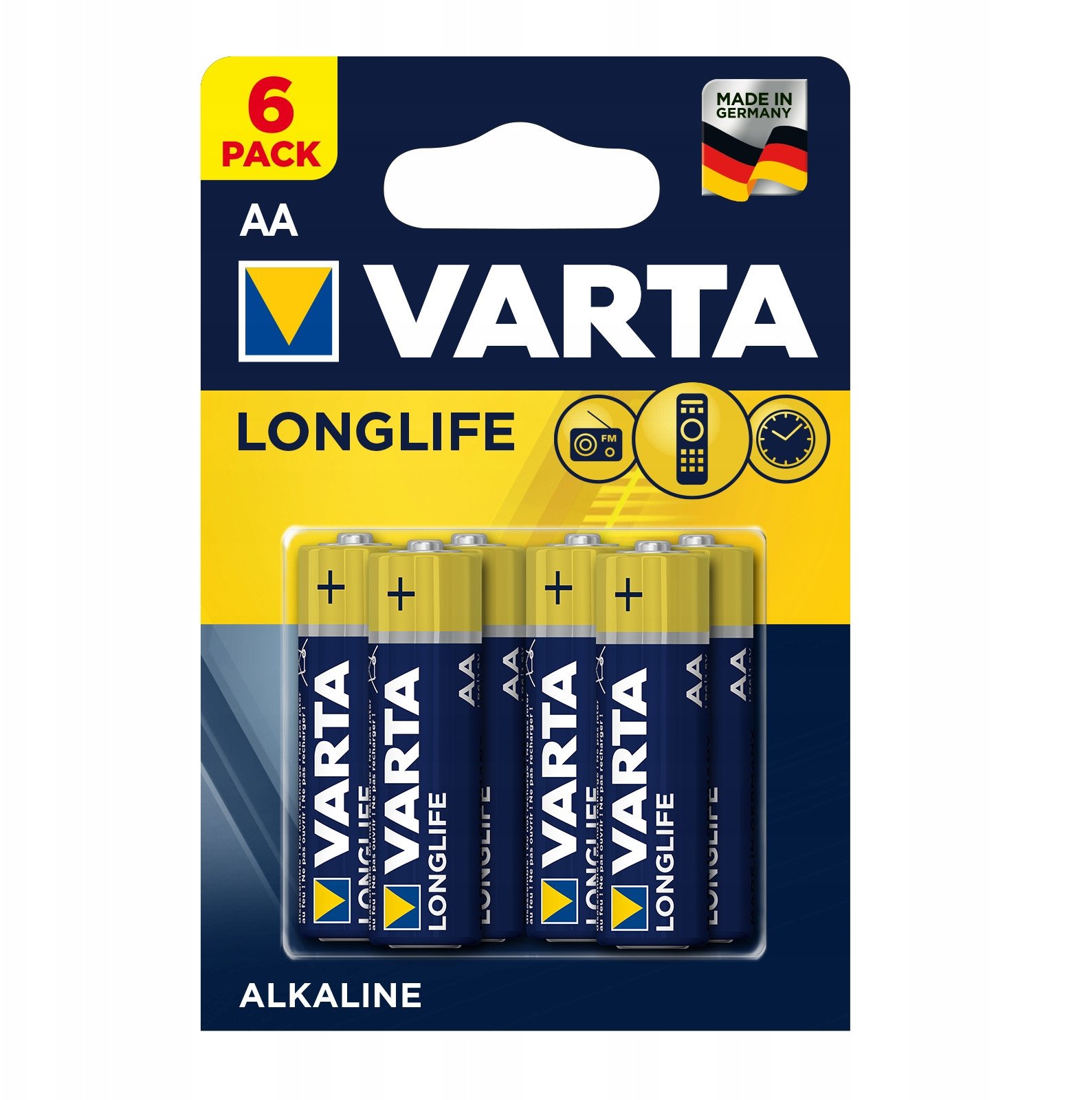 Bateri alkaline Varta Longlife AA, 2800mAh, paketim 6 copë