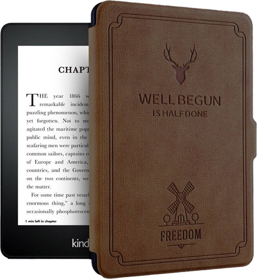 Kopertinë mbrojtëse Strado Case Smart Motto për Kindle Paperwhite 1 2 3, funksion auto sleep wake, plastikë, kafe e çelur