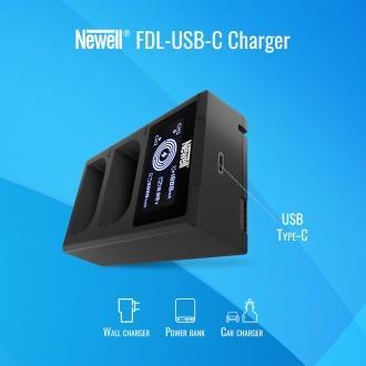 Karikues baterie Newell Dual-Channel FDL-USB-C, për bateri NP-W126, me ekran LCD, i zi