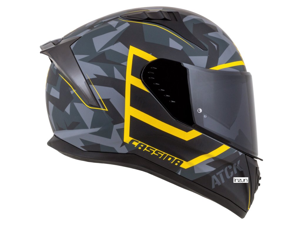 Kaskë moto CASSIDA Aero ATCK, integrale, ECE 22.06, gri kamuflazh e zezë e verdhë neon