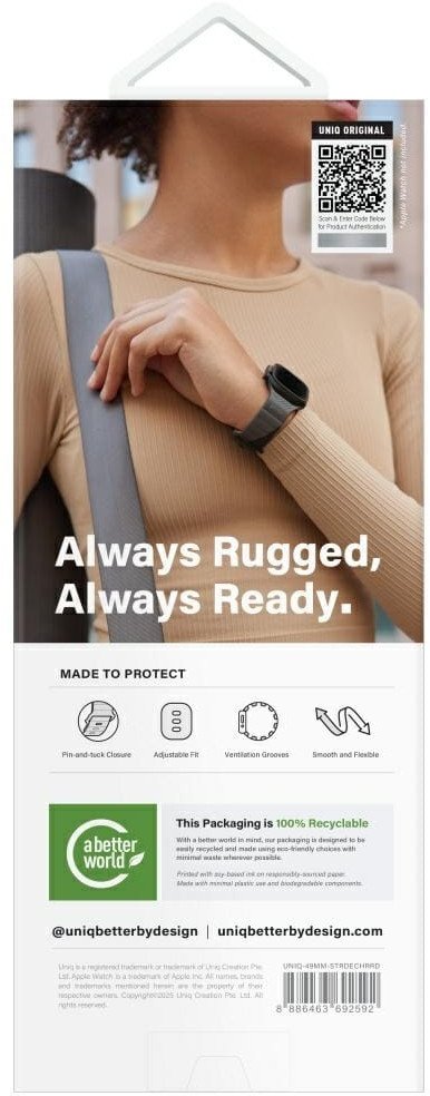 Rrip dore UNIQ Stride De Rubber për Apple Watch 49/46/45/44 mm, FKM gome, charcoal