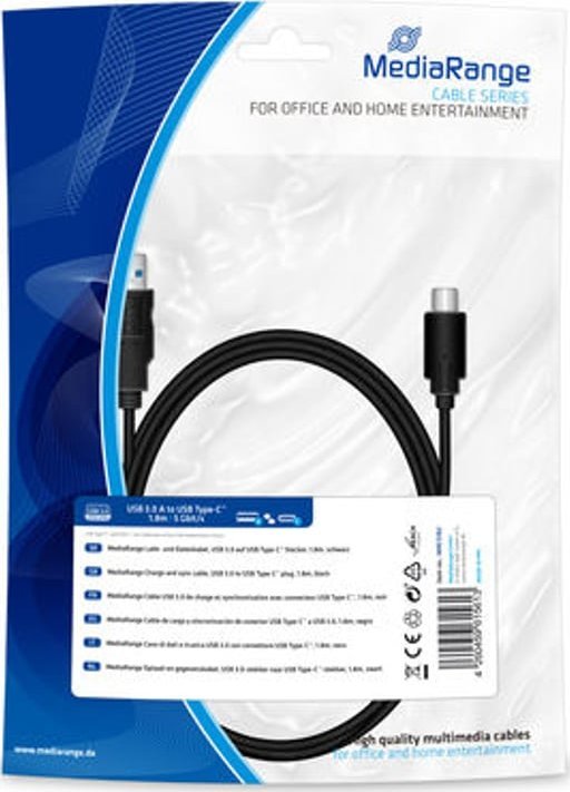 Kабел USB MediaRange MRCS182, USB A во USB C, 1.8 m, USB 3.2, црн