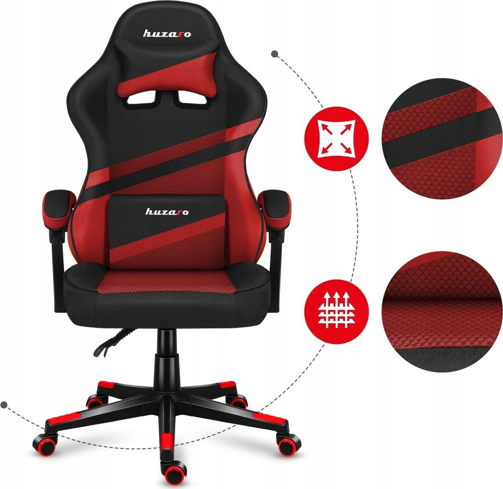 Karrige gaming Huzaro Force 4.4, rrjetë mesh, mekanizëm Tilt, e zezë me të kuqe