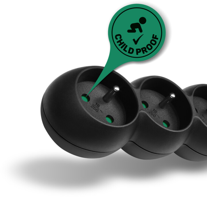 Kabllo CONNECT IT 230 V, 6 fole, 3m, me ndërprerës, e zezë