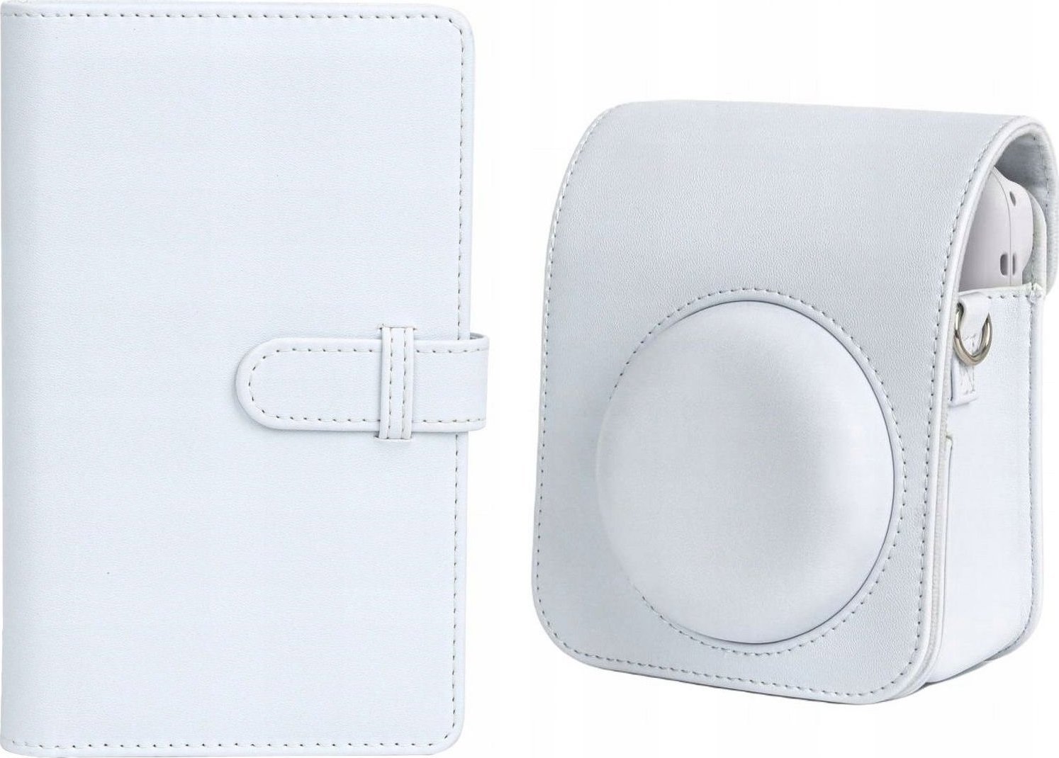Set aksesorësh LoveInstant për Fujifilm Instax Mini 12, këllf lëkure me rrip, album 108 foto, i bardhë