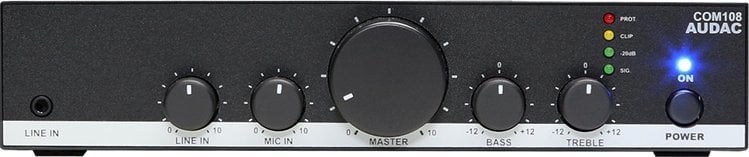 Amplifikator zëri Audac COM108, 80W, sistem 100V, i zi