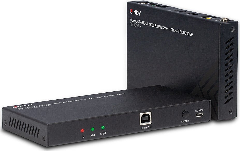 HDMI екстендер Lindy HDBaseT KVM 100m, 4K60, Cat.6, црн