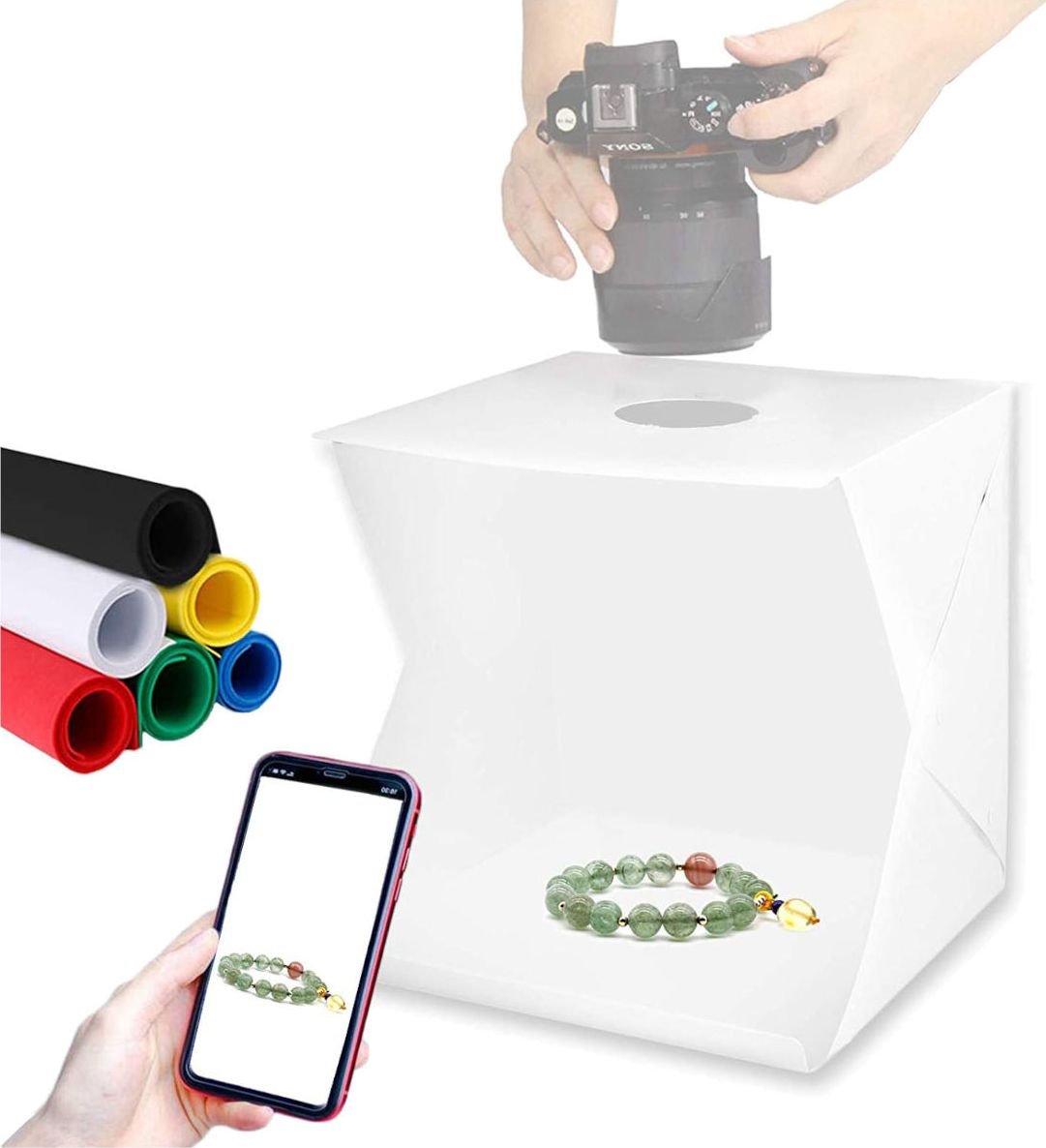 Фотографска тенда Mozos Shadowless Tent NB20, ЛЕД, 6 позадини, бела