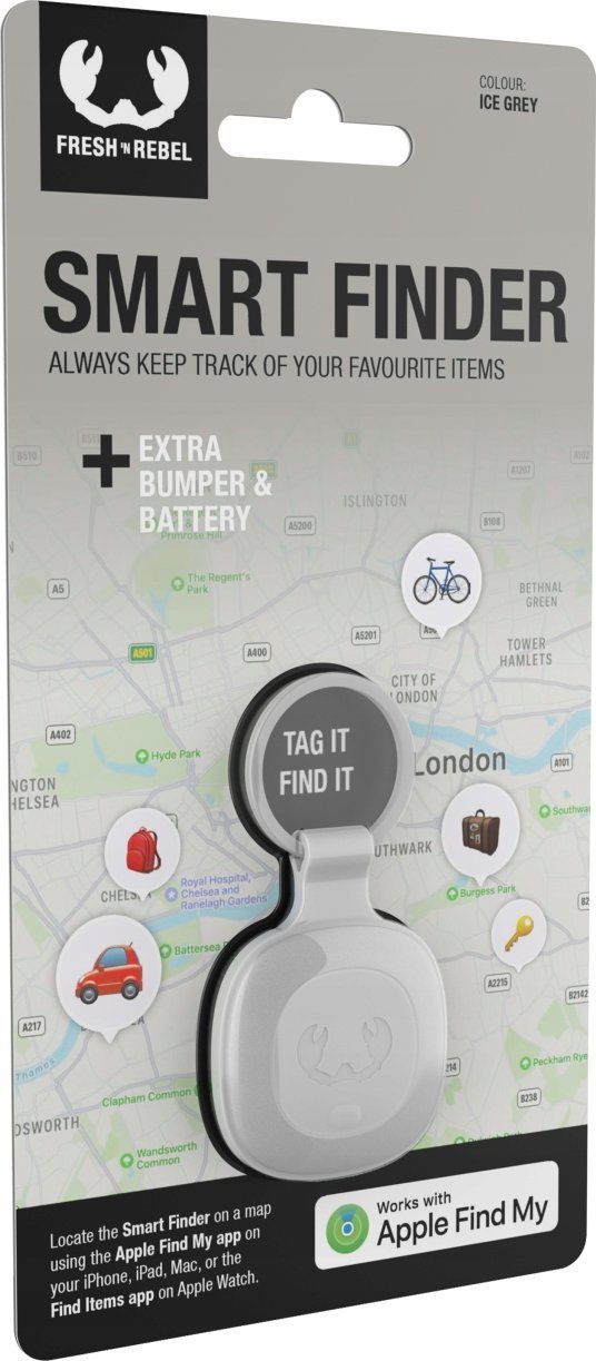 Таг за следење Fresh N Rebel Smart Finder, GPS, IP67, сив