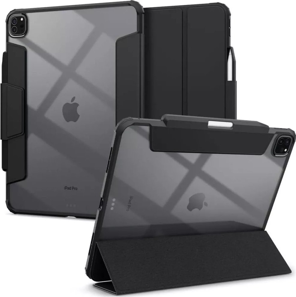 Këllëf Spigen Ultra Hybrid Pro për iPad Pro 13" M4 2024, mbajtës Pencil, kickstand, i zi