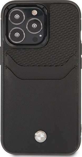 Futrollë BMW BMHCP14X22RSEPK për iPhone 14 Pro Max, lëkurë, hapësirë për kartë, e zezë