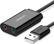 Звучна картичка USB Ugreen US205, излез за слушалки, влез за микрофон, црна