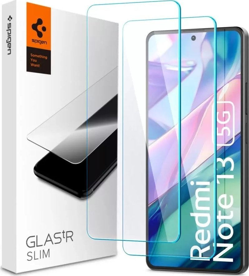 Mbrojtës ekrani Spigen Glas TR Slim për Xiaomi Redmi Note 13 5G, xham i temperuar, paketim 2 copë, transparent