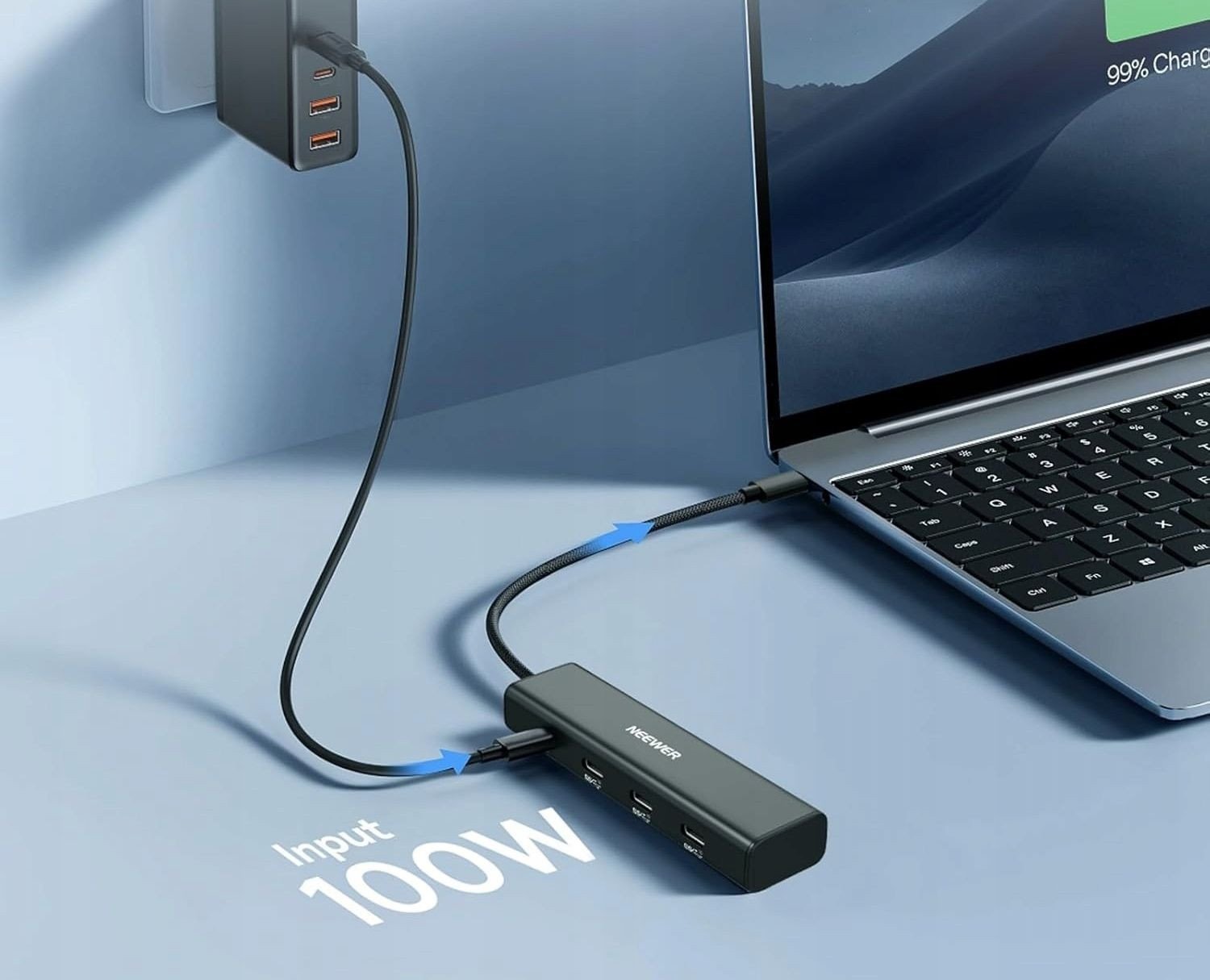 Hub USB C Neewer PS020E, 4 në 1, 10Gbps, 100W PD, gri