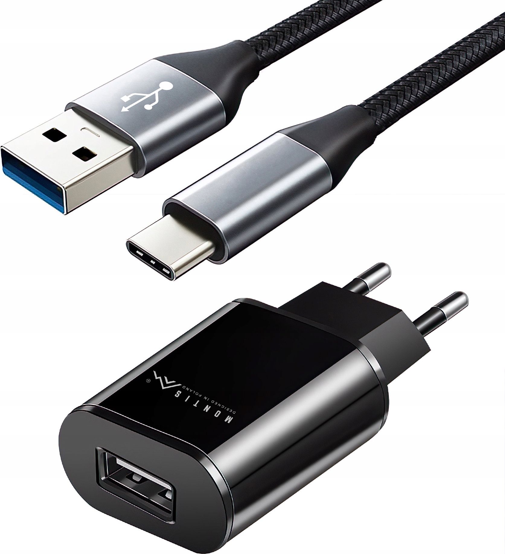 Karikues USB Montis MT046 Fast IQ me kabllo USB A në USB C 2m, i zi