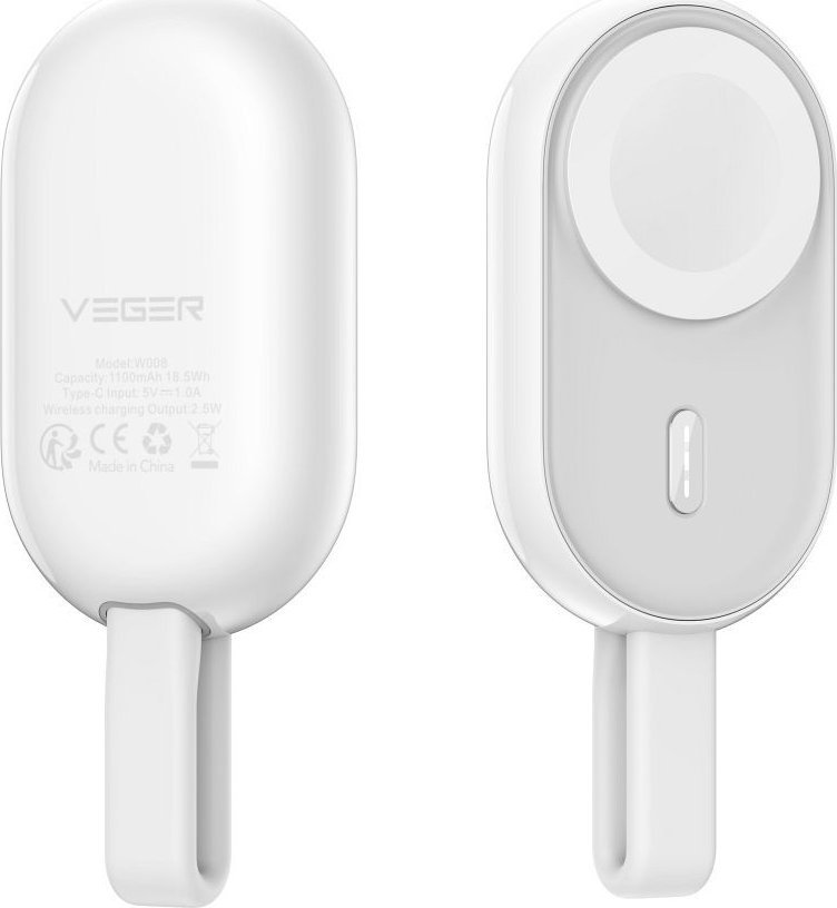Powerbank Veger Pomme, 1200mAh, karikim wireless për Apple Watch, i bardhë