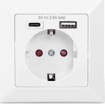 Ѕиден приклучок Digitus DA-70615, 1x Schuko, USB A и USB C, бел