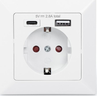 Ѕиден приклучок Digitus DA-70615, 1x Schuko, USB A и USB C, бел