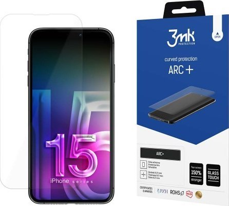 Film mbrojtës 3MK ARC+, për iPhone 15 Pro 6.1", fullscreen, transparent