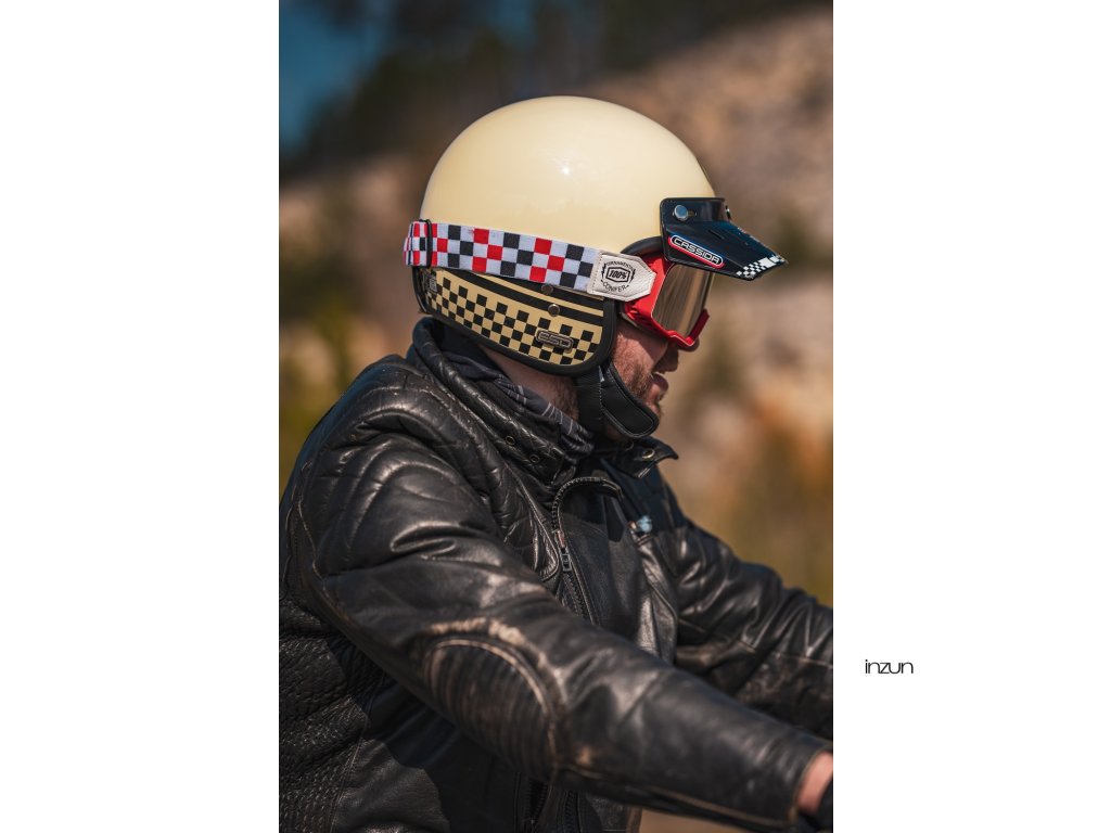 Helmë moto CASSIDA ESO Forty Nine 2026, fiberglass, retro, krem e zezë