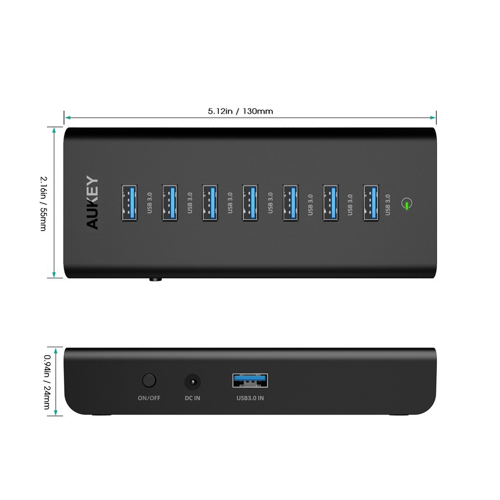 Qendër USB Aukey CB-H3, 7 Porte USB-A 3.0, e zezë