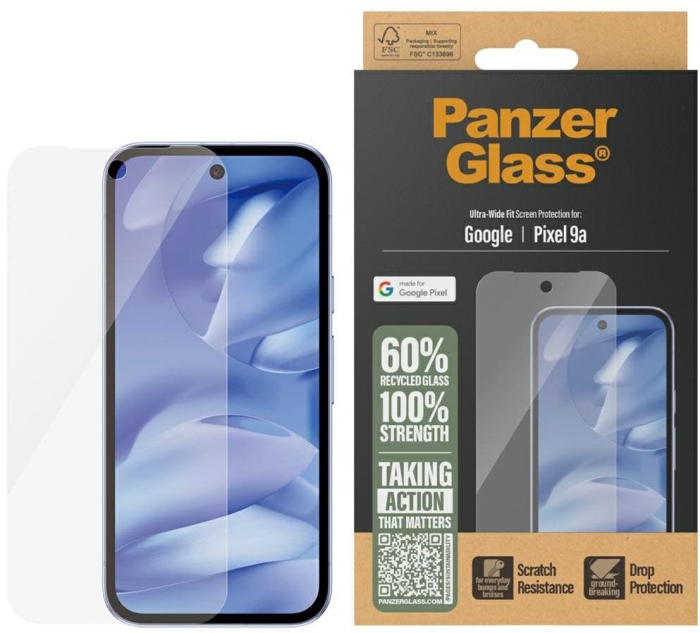 Mbrojtës ekrani PanzerGlass Google Pixel 9a, xham i temperuar, Ultra-Wide Fit, transparent