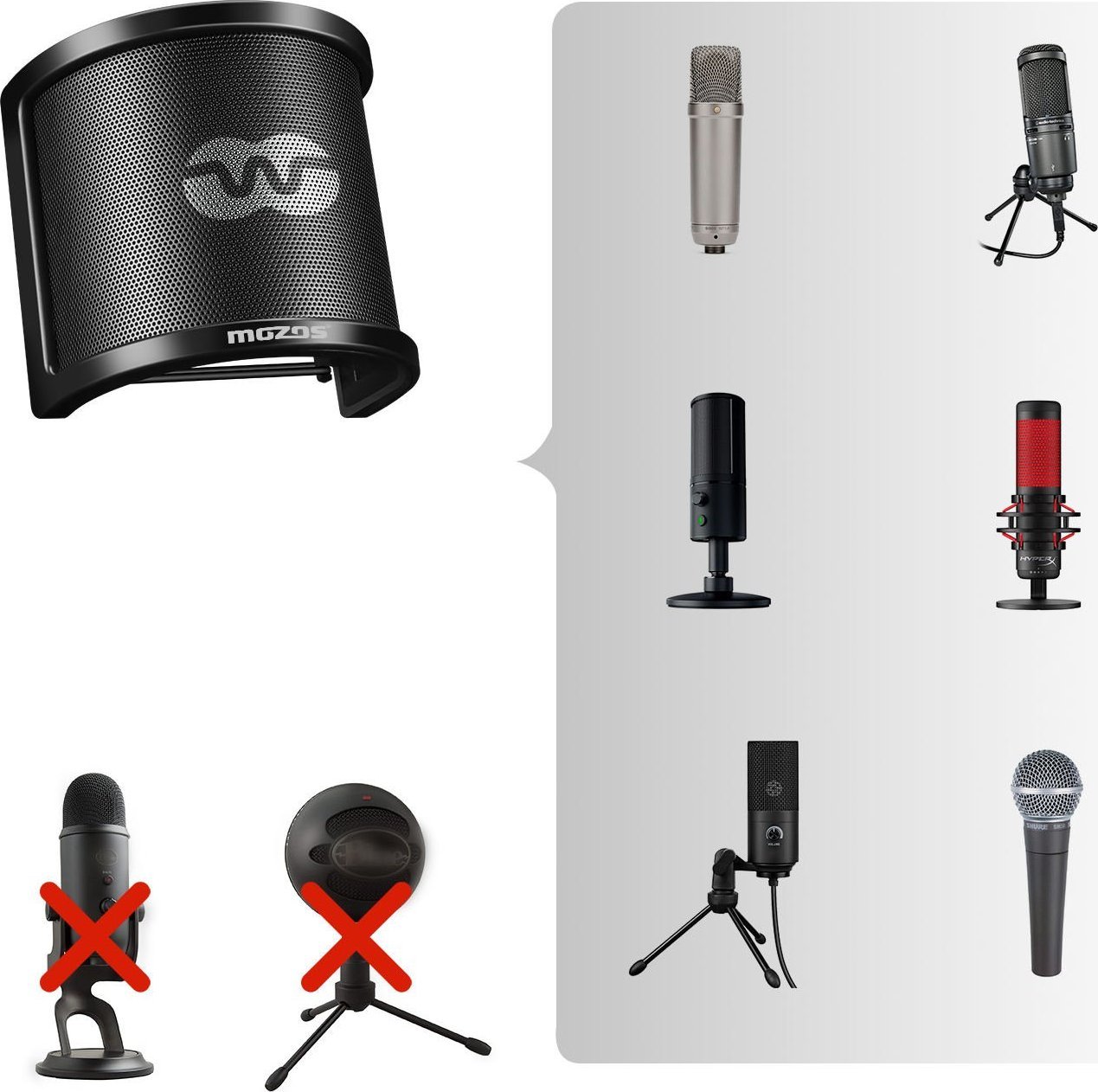 Filtër pop për mikrofon Mozos PS-2, universal, i zi