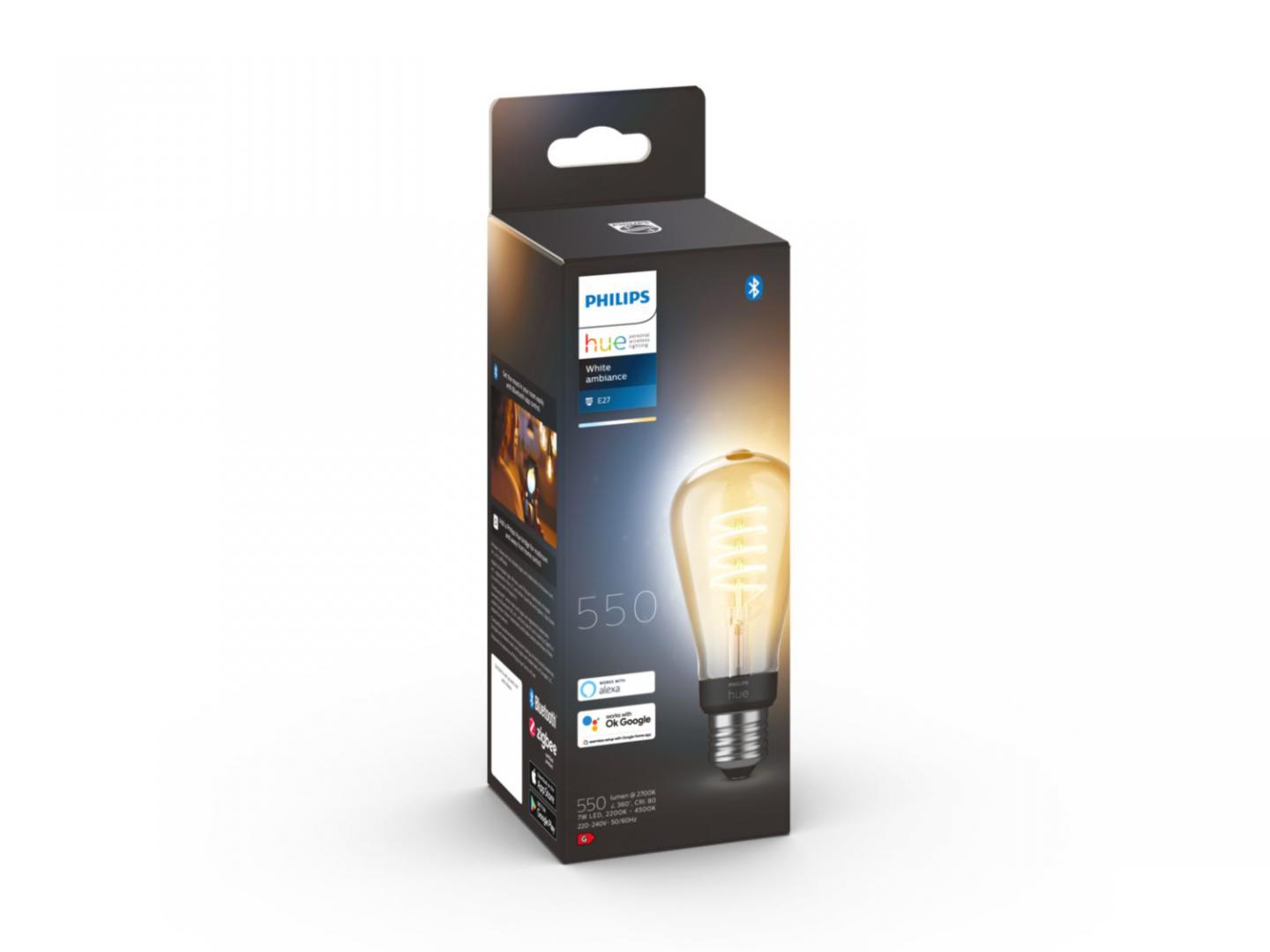 Llambë smart Philips Hue ST64 E27, 7W, White Ambiance, filament