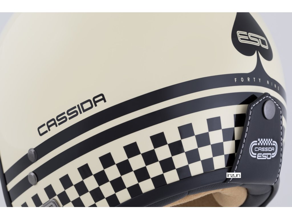 Helmë moto CASSIDA ESO Forty Nine 2026, fiberglass, retro, krem e zezë