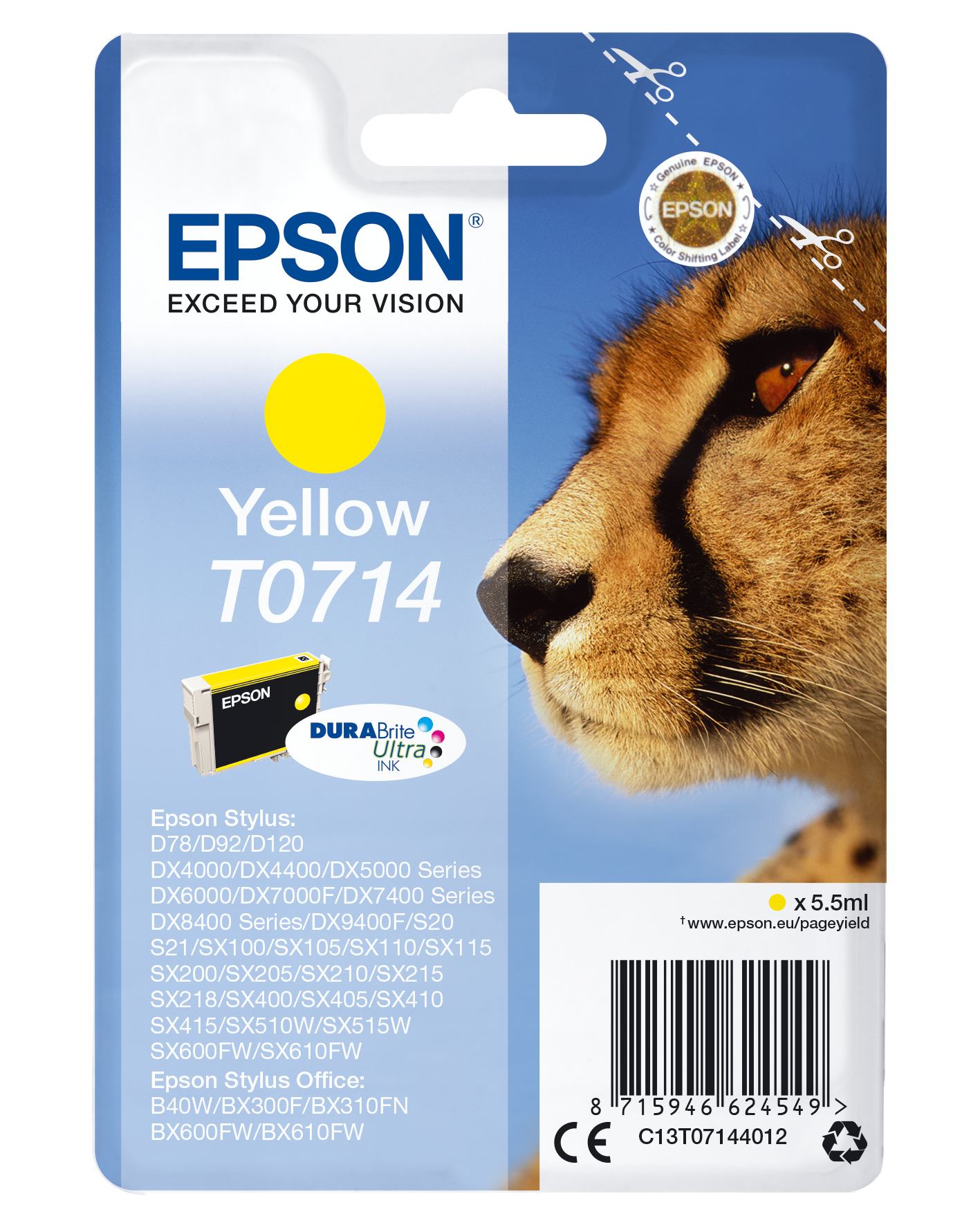 Ngjyrë printeri Epson Singlepack T0714 DURABrite Ultra, e verdhë